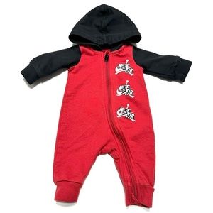 Nike Air Jordan Red Black Zipper Jumpsuit W/Hood Sz Newborn